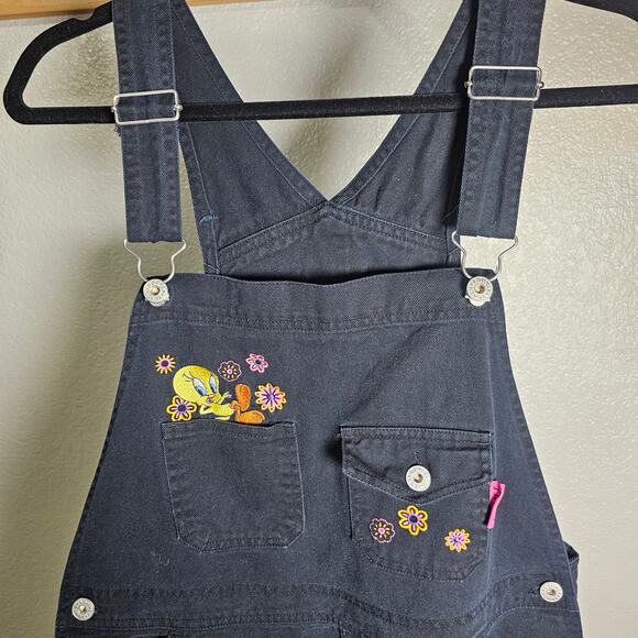 Vintage 2001 Tweety Black Wide Leg Overalls Year 2001 Embroidered Detail Large - Picture 8 of 16